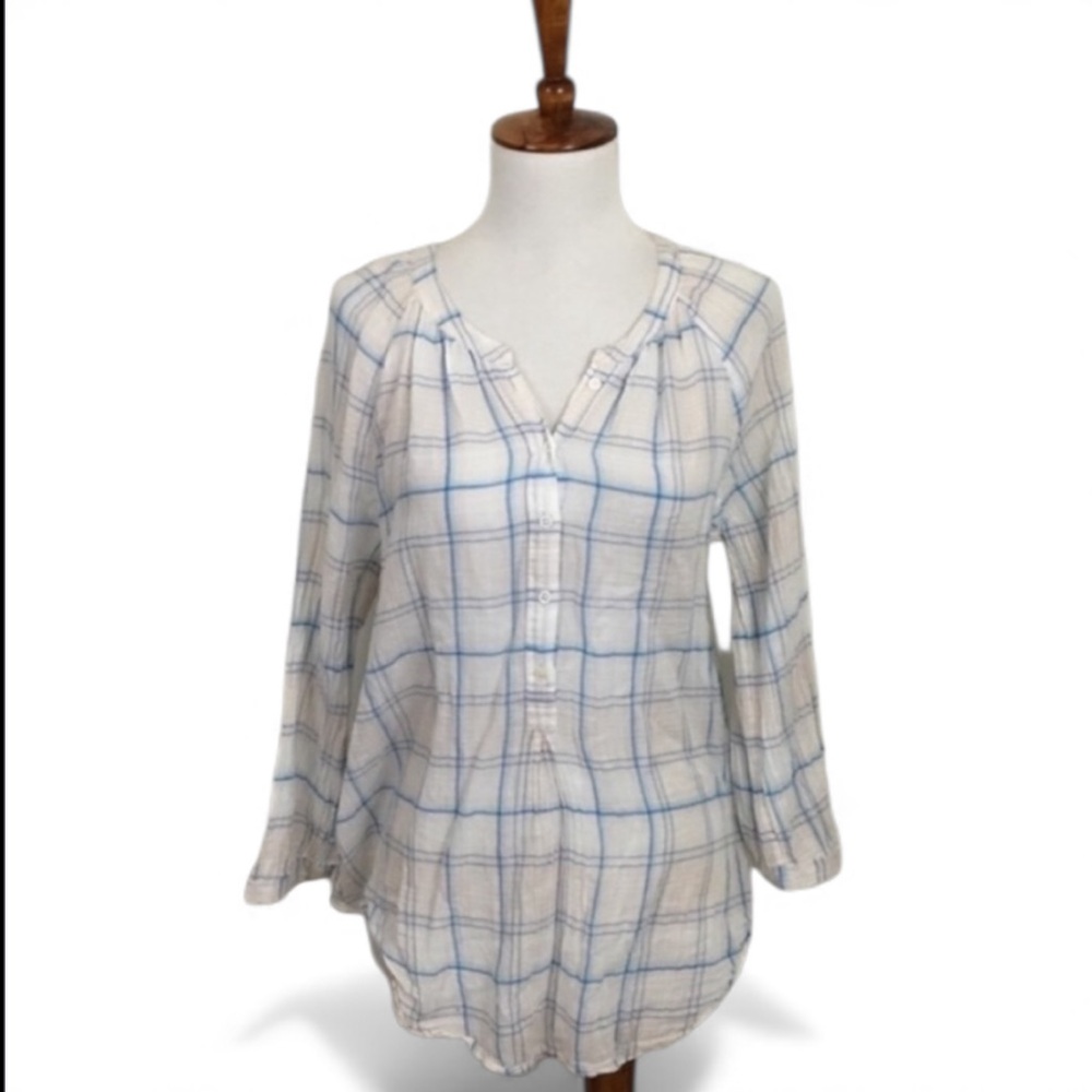 Joie REVOLVE Selima‎ Top Women’s XS Plaid Cotton 3/4 Sleeve